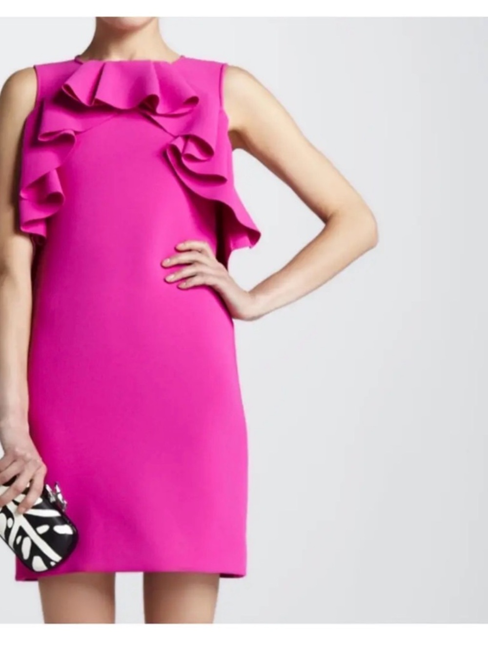 Diane Von Furstenberg Hot Pink Ruffle Shift Dress